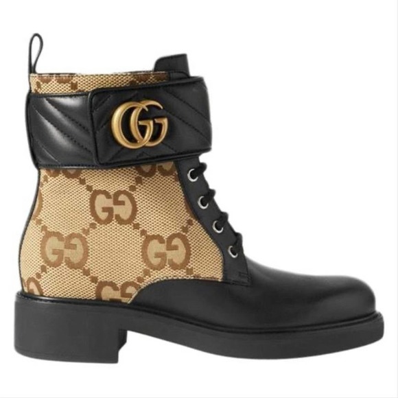 GUCCI Marmont GG logo canvas leather boots - Picture 1 of 4